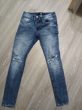 Jordan Craig Men's Skinny Jeans - Distressed Dark Blue Wash